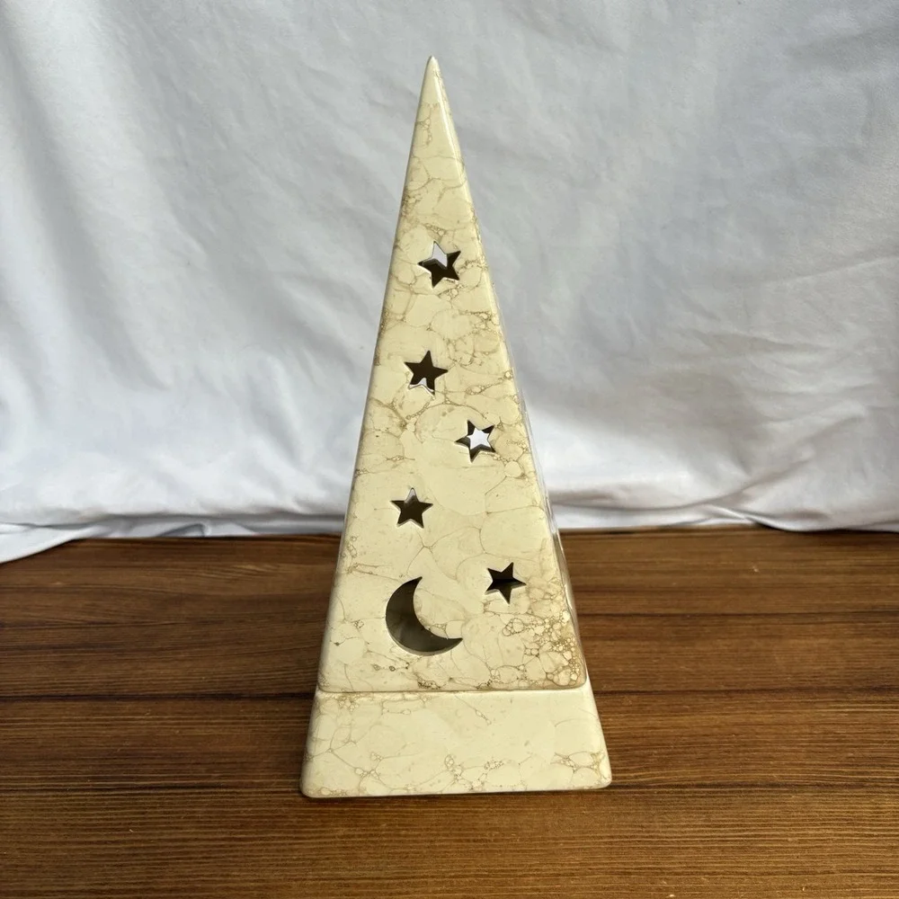 PartyLite Galaxy Pyramid Tealight Candle Holder P0161 Moon Stars Retired - Picture 2 of 14